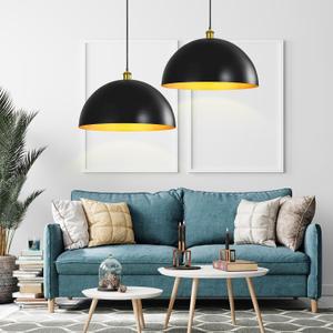 20 Inch Black-Farmhouse Dome Pendant-Light Hanging-Lamp Fixtures,black and gold, 20inch(2PCS)