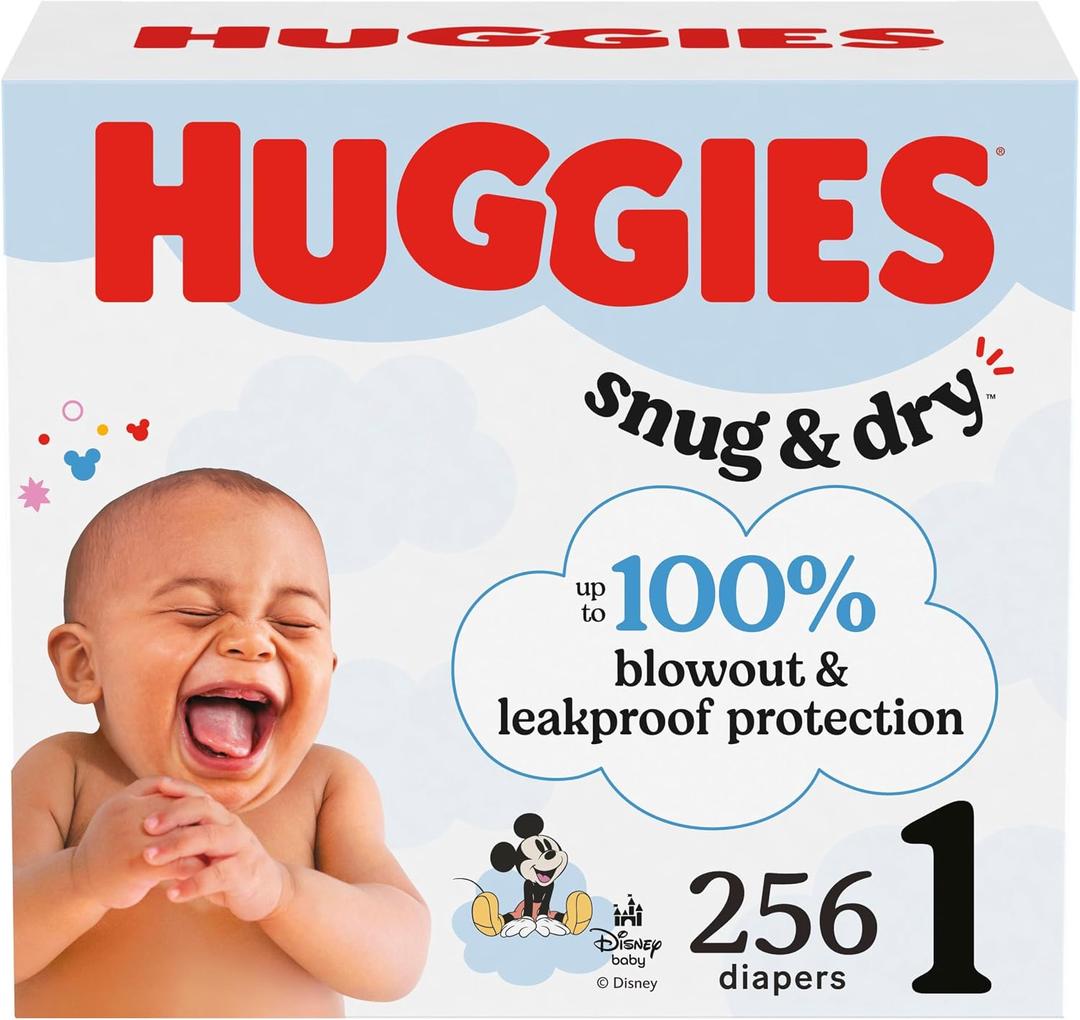 Huggies Size 1 Diapers, Snug & Dry Newborn Diapers, Size 1 (8-14 lbs), 256 Count (4 Packs of 64)