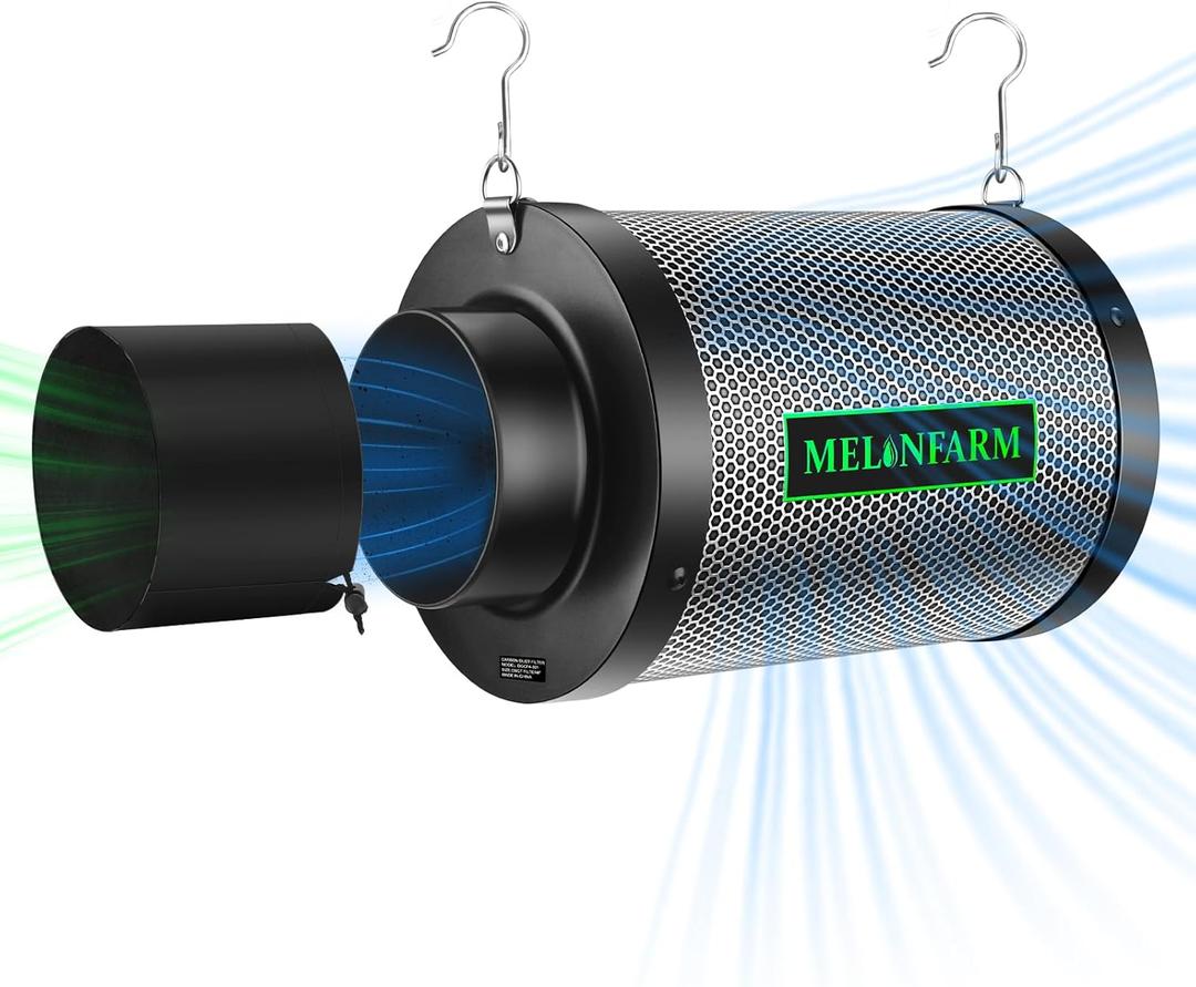 MELONFARM 4 Inch Air Carbon Filter Smelliness Control with Australia Virgin Charcoal, Odor Removal Carbon Filter for Grow Tent, Inline Fan, Hydroponics, Pre-Filter Included, Insulated Flange 4" x 11"