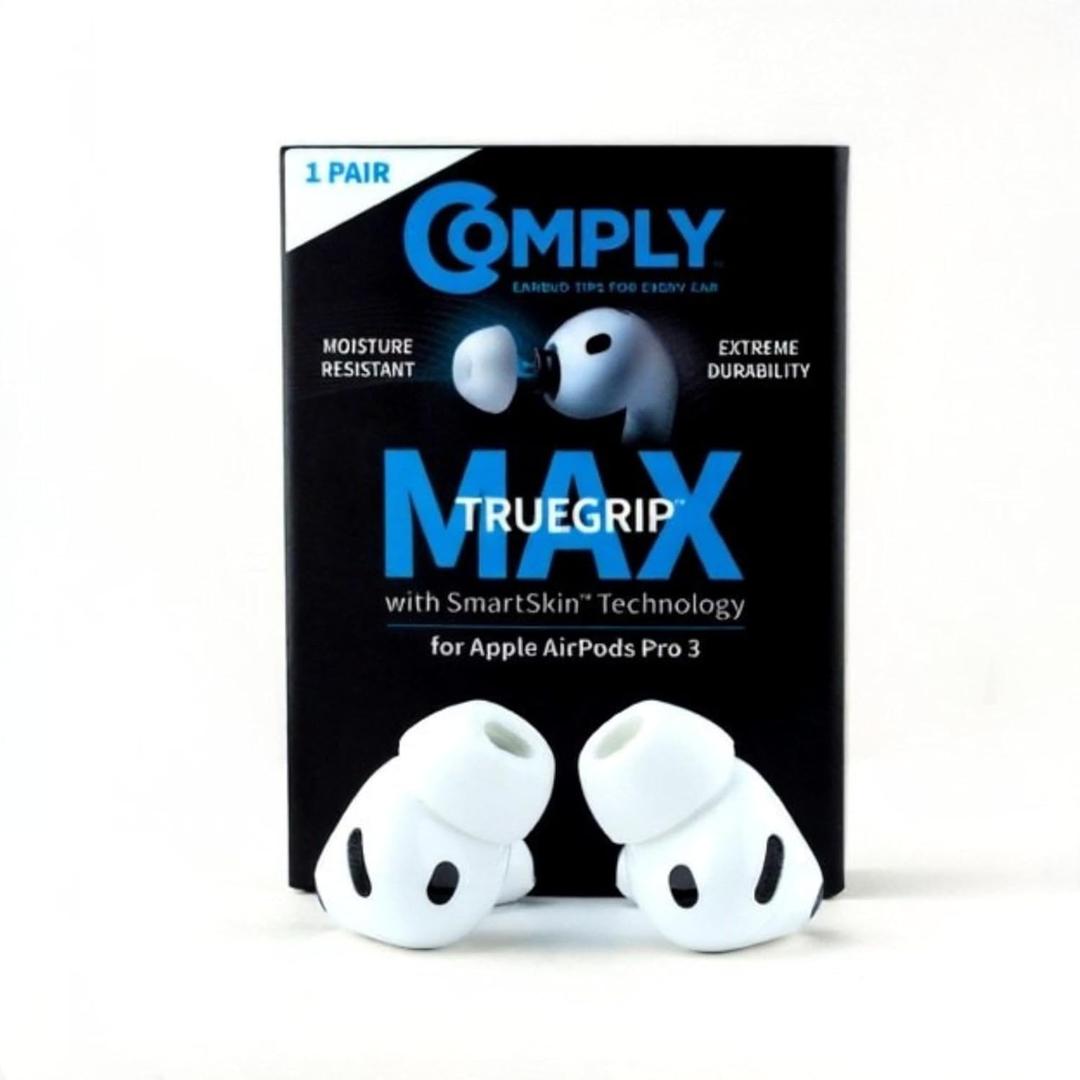 Comply TrueGrip MAX | Premium Memory Foam Replacement Earbud Tips for Apple AirPods Pro Gen 3 | Long Lasting Comfort, MAX Durability, Secure Fit, Superior Noise Isolation| White (Medium) (1 Pair)