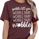 MAIHUN Gobble Till You Wobble Shirt Women Thanksgiving Shirt Funny Turkey Shirts Thanksgiving Day Tee Tops (Small, Red)