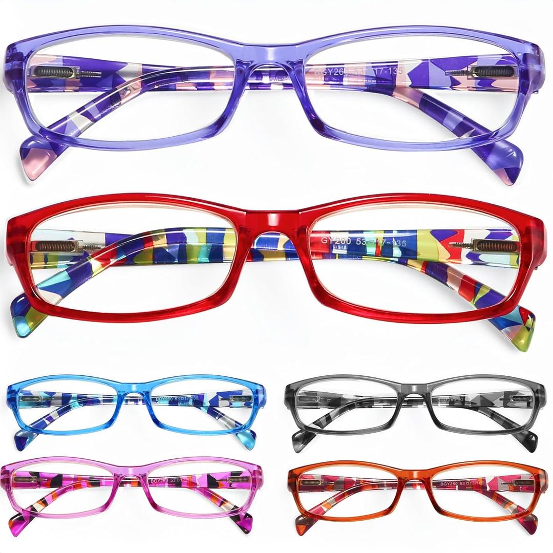 Gaoye Reading Glasses for Women, 6 pack Fashion Readers for Women Men Spring Hinge Eye Glasses, Blue Light Reading Glasses (*C1 Mix Color)