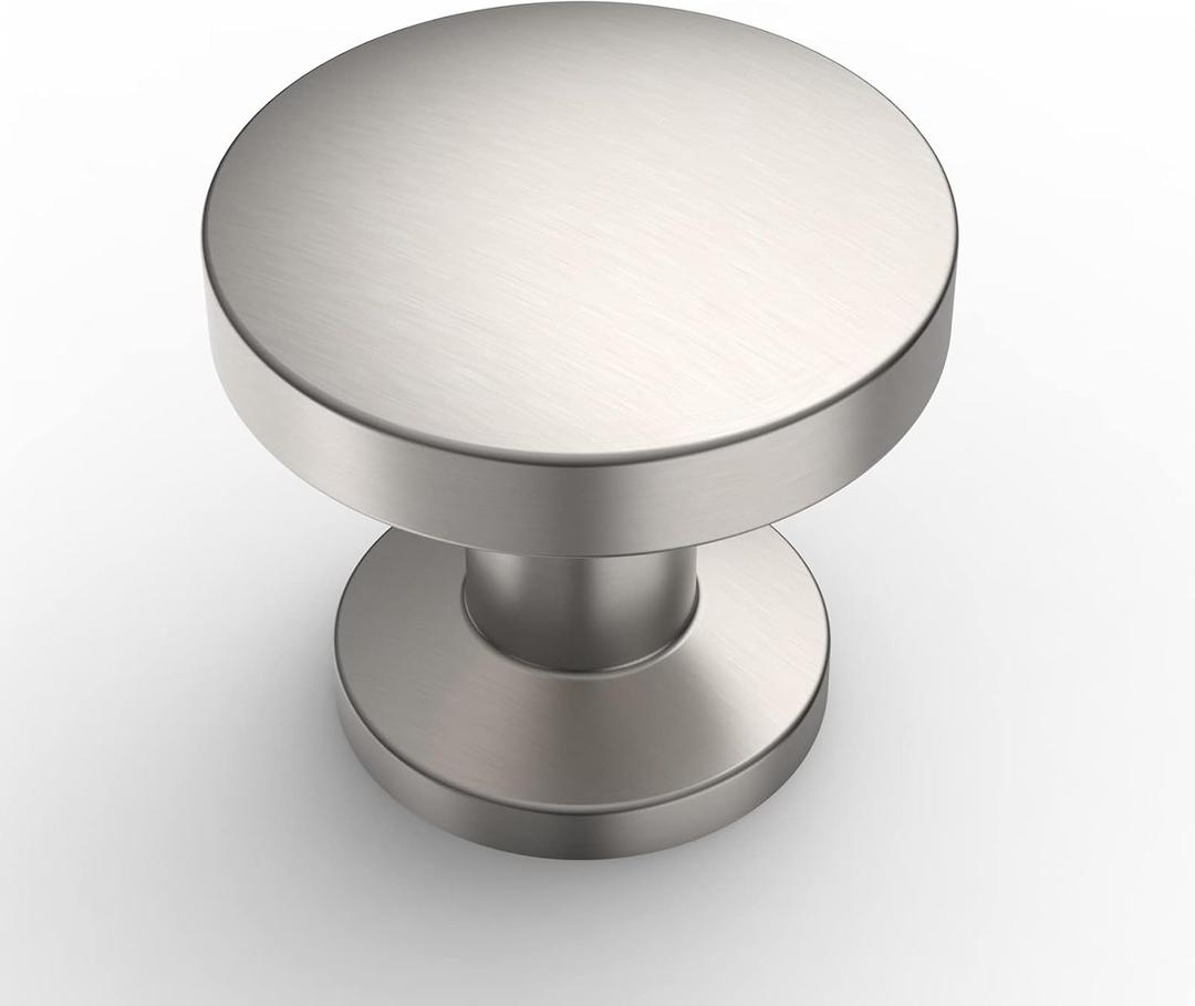 Amerdeco 10 Pack Brushed Satin Nickel Cabinet Knobs, Round, 5 Inches, Easy to Install, Zinc Alloy, Single Hole, Ambidextrous, Nickel