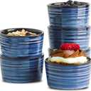 Hasense 6 oz Ramekins for Baking,Ceramic Souffle Dish Oven Safe Set of 6,Porcelain Dipping Sauce Bowls for Pudding, Creme Brulee, Souffle, Serving Dip, Custard, Ice Cream(Blue)