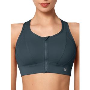 Yvette High Impact Zip Front Sports Bra Mesh Racerback Workout High Support Sports Bras for Women Large Breasts (Medium, Navy)