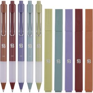 BLIEVE - Aesthetic Highlighters and Gel Pens With Soft Ink And Tip, Bible Highlighters and Pens No Bleed, Dry Fast Easy to Hold, for Bible Journaling Planner Notes School (Earthy, Multicolor)