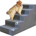 Niubya Dog Stairs for Small Dog and Cats,23H Non-Slip Bottom Pet Steps for High Beds and Couch,Extra Wide High-Density Foam Pet Stairs Grey,5 Steps, 16.5" x 34" x 23"