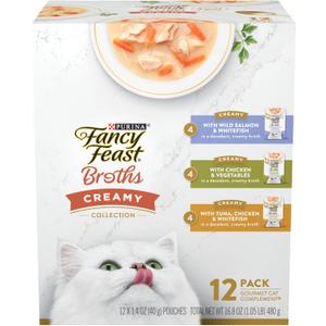 Purina Fancy Feast Lickable Broth Topper Complement Creamy Wet Cat Food Variety Pack - (Pack of 12) 1.4 oz. Pouches