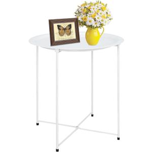 Garden 4 you End Table Metal Side Table White Round Folding Tray Cyan Sofa Small Accent Fold-able Table, Round End Table Tray, Next to Sofa Table, Snack Table for Living Room and Bed Room
