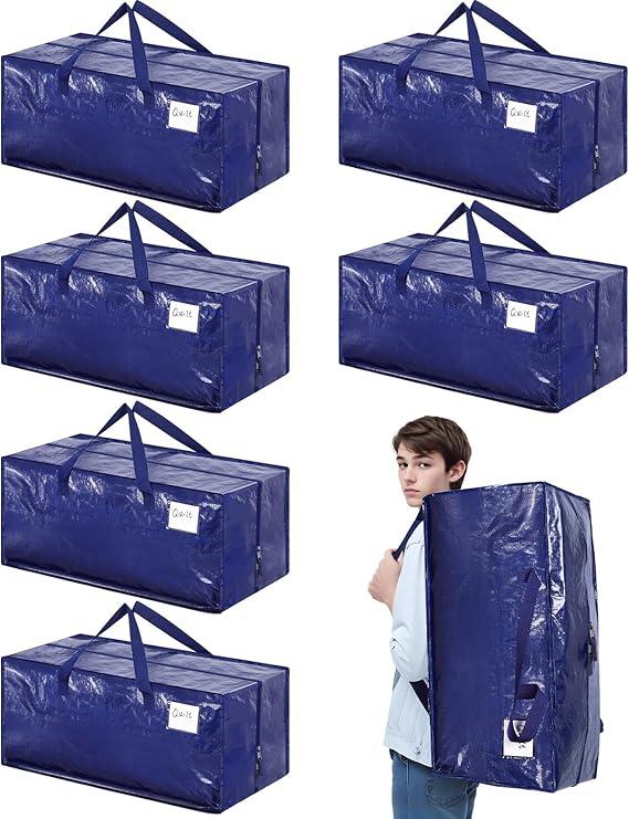 6 Pack Moving Bags, Heavy Duty Moving Totes with Backpack Straps, Waterproof Storage Bag, Large Packing Bags with Zips for Clothes Storage Moving Travelling Camping Christmas Storage Containers