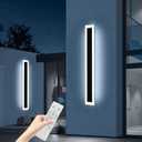 Upgrade Widened 2 Pack Modern Outdoor Wall Sconce, 47.2inch Dimmable Exterior LED Light Fixture 3000K-6000K, IP65 Waterproof, Black Wall Mounted Lamp for Balcony, Garden, Shop with Remote Control