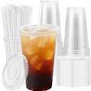 Lamosi 50 Pack 20 oz Clear Plastic Cups with Lids and Straws, Disposable Plastic Coffee Cups with Lids for Iced Coffee, Cold Beverages, Smoothies and To-Go Drinks