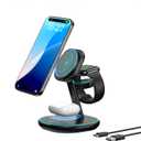 3-in-1 Charging Station, 2X Faster 15W Wireless Charging Station for iPhone 16/15/14/13/12, for Apple Watch, AirPods, Magnetic Wireless Charger with Sleep Friendly Light (Black)