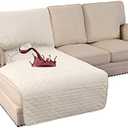 Turquoize 100% Waterproof Sofa Covers Chaise Lounge L Shape Sofa Protector Slip Cover Triple Non-Slip Sofa Slipcover for Sectional Couch Cover for Pets, Kids (Chaise, Ivory)