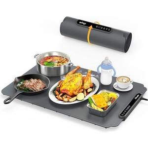 Food Warming Mat, Fast Heating Electric Warming Tray with 6 Level Temperature and 4 Hours Auto-Off, Nano Silicone Material, Full-Surface Heat, Food warmer mat for Buffet, Home Party, Dinner 2pcs
