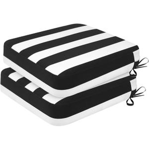 Outdoor Chair Cushions Set of 2, Waterproof Patio seat Cushions for Outdoor Furniture, Fade Resistant with Non Slip Bottom, Replacements for Dining Chairs, 19x 19 Black White