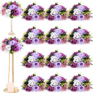 Hotop 12 Pcs Artificial Rose Flower Balls for Centerpieces, Silk Roses Kissing Balls Romantic Faux Floral Arrangements for Engagement Wedding Home Decor (Fantasy Violet)