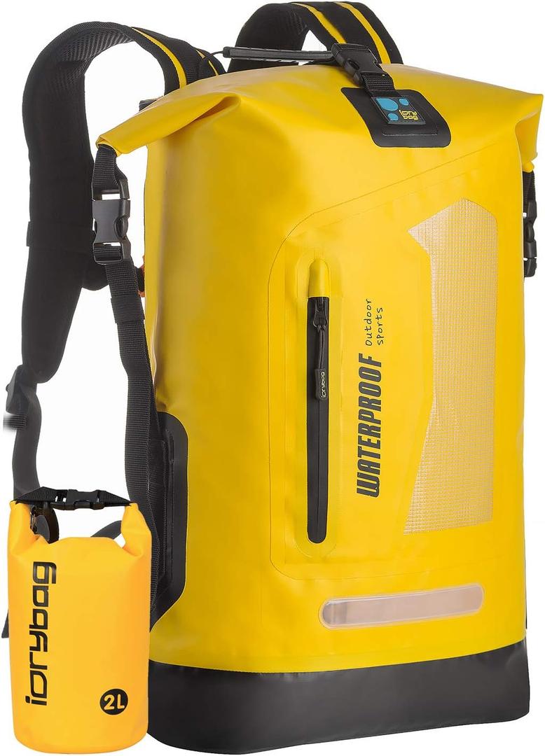 IDRYBAG Waterproof Backpack for Men 40L, Floating Dry Bag Kayak, Dry Backpack Hiking (Yellow)