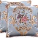 Set of 2 Vintage Euro Embroidered Throw Pillows Covers 18x18inBlue Pillow Covers for Sofa Couch Floral Embroidered Cushion Cover for Sofa Bed Chairs Car