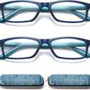 Reading Glasses Blue Light Blocking for Men Women,Rectangular Frame Computer Readers with Spring Hinge