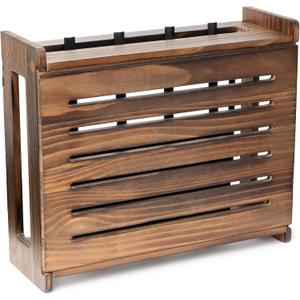 Wooden WiFi Router Storage Box - Standard Wall Mountable Decorative Modem Shelf Hider Cover with Cable Management System - Home Organization Solution for Routers Up To 11" Tall - Dark Oak