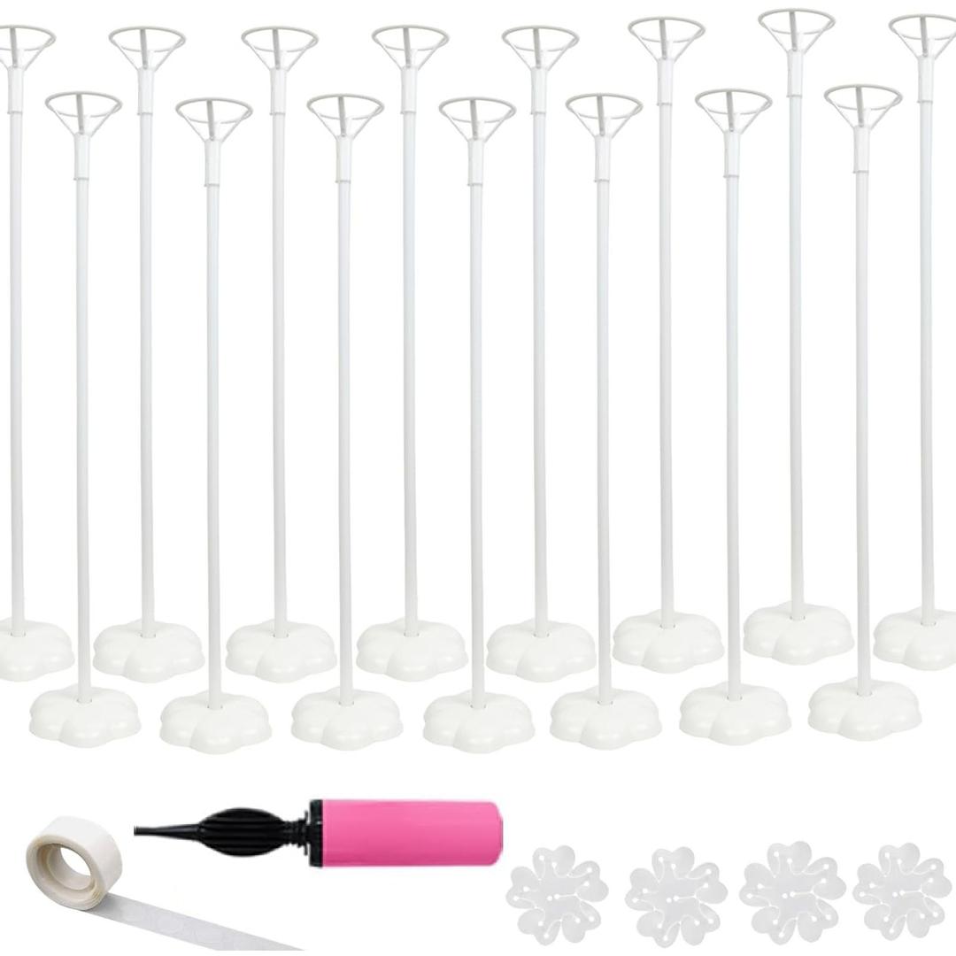Balloon Stand Kit, 15 pack Balloon Stick Holder with Base for Table Top Centerpiece Party Decoration, Reusable Balloon Column Stand Suit for Happy Birthday/Graduation/Wedding Parties