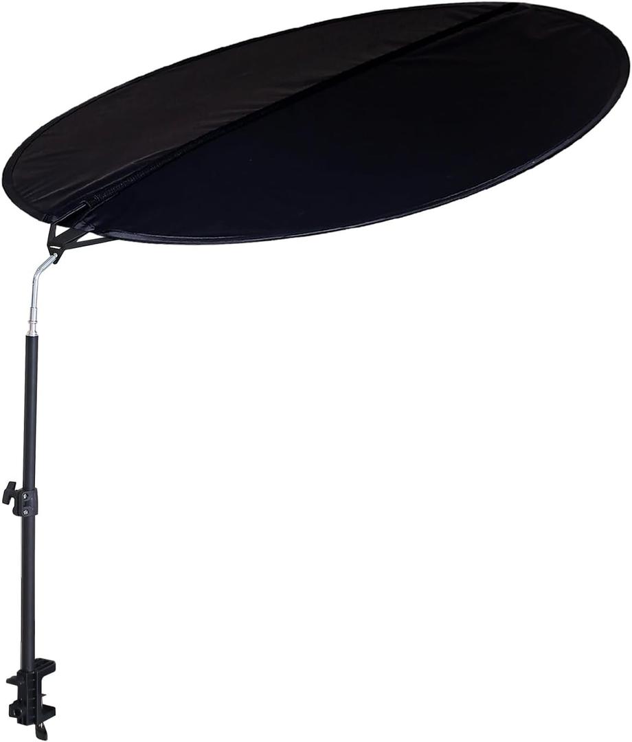 Office Cubicle and Desk Shade - Foldable 36" Circular Shading, Light-Proof Desk CanopyLight Shade with Clamp and Rotatable Rod, Designed for Light Sensitive Workers (36" Double Sided Black-m)