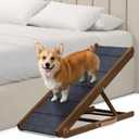 PATHOSIO Dog Ramps for Bed Portable Dog Ramp for Couch, Folding Dog Ramp for All Breeds Real Wooden Ramp for Dogs To Get on Bed, Adjustable Dog Ramps for Large Dogs (Walnut - Grey Carpet Medium-large)