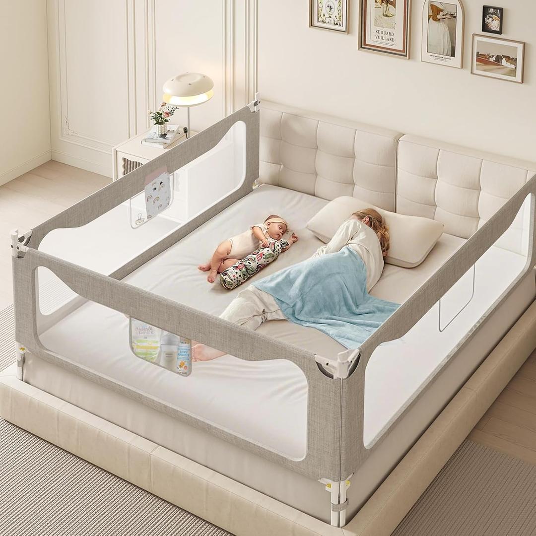 Dr. Pure Bed Rails Guard for Toddlers Adults: (3 Pack) 3-Side Protection Bedrail for King Bed - Extral Tall Adjustable Child Safety Side Railing Guards Gate with Safety Locks for Kids(78.7x78.7x74.8) (3-side King size, Grey)