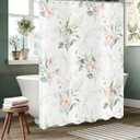 Spring Pink Floral Shower Curtain, Weighted Bottom Sage Green Eucalyptus Leaf Watercolor Botanical Plants with Gold Branches Fabric Bathroom Curtain Home Decor Waterproof Washable with 12 Hooks