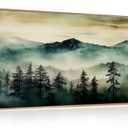 HOURIA Large Boho Mountain Forest Framed Canvas Wall Art Set, Nature Foggy Woodland Wall Decor, Modern Pine Tree Artwork, Watercolor Botanical Art Print for Living Room, Bedroom, Farmhouse- 20"×40"×1