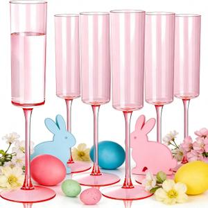 Ciaell 24 Pack Pink Plastic Champagne Flutes - Pink 6 Oz Disposable Champagne Glasses - Square Plastic Toasting Glasses for Party Birthday Anniversary Wedding & Easter