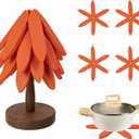 Silicone Trivets Mat Set for Hot Dishes - Tree Trivets with Stand - Hot Pads Pot Holders for Kitchen (Orange)