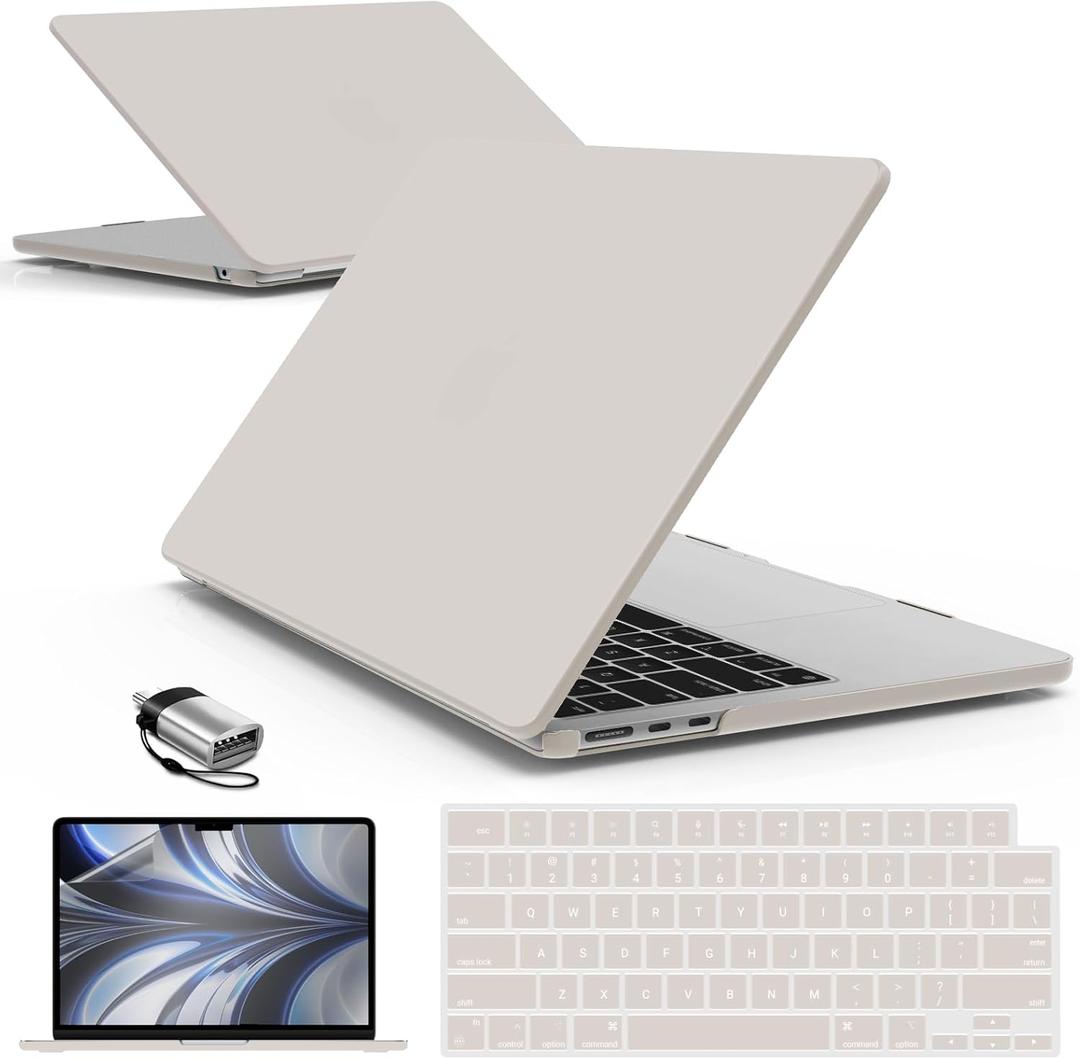 IBENZER Compatible with 2025 2024 2023 2022 MacBook Air 13 inch Case M4 A3240 M3 A3113 M2 A2681, Hardshell Case & KeyboardCover & ScreenFilm & Type-C for Mac Air 13.6, Rocky Gray, AT13-KK-RKGY+2TC