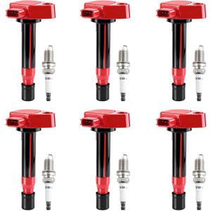 Pindex 6 Pack UF242 Ignition Coil & 4503 Double Iridium Spark Plug Compatible with Honda Accord Odyssey Acura TL CL RL 3.0L 3.2L 3.5L V6 1788303 UF400 5C1013 50063 C1221 C242 7098 30520-P8E-A01