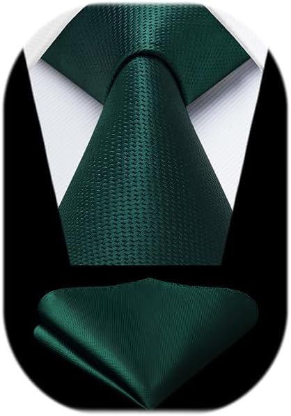 HISDERN Ties for Men Solid Tie Handkerchief Set Classic Woven Silk Business Polka Dot Mens Ties Necktie Wedding Party (01-green1)