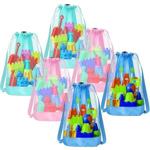 Vodolo Beach Toy Bag,6pcs Mesh Travel Sand Toys Backpack for Sandbox Buckets,Beach Vacation Essentials for Kids,Shell Collecting Bag Shelling Tools,Beach Must Haves Sand Box Toys Seashell Bags