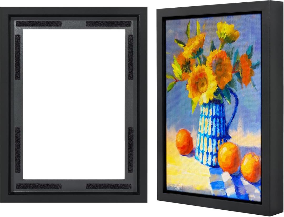 Americanflat 9x12 Canvas Floating Frame with Adhesive Strips Included - Vertical and Horizontal Floating Frame for Artwork - Canvas Frames for Wall Display - Black