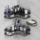Corner Shower Caddy 3 Pack, Wall Mounted Stainless Steel Bathroom Organizer Shelf with Soap Dish, Adhesive No Drilling, Towel Hooks, Black