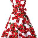 Dressever Women's 50s 60s Vintage Sleeveless Dress Red Flower L