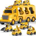 Construction Truck Toys Set for Kids Aged 1 2 3 4 5 6 7 8, Truck Playset with Toy Car, Light and Sound, Movable Parts Construction Toys for Toddlers, Birthday Gifts for Boys Girls 2-4 4-7