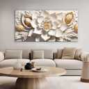 SSNEEKNDG Flower Wall Art White and Gold Botanical Canvas Artwork 29"x58"