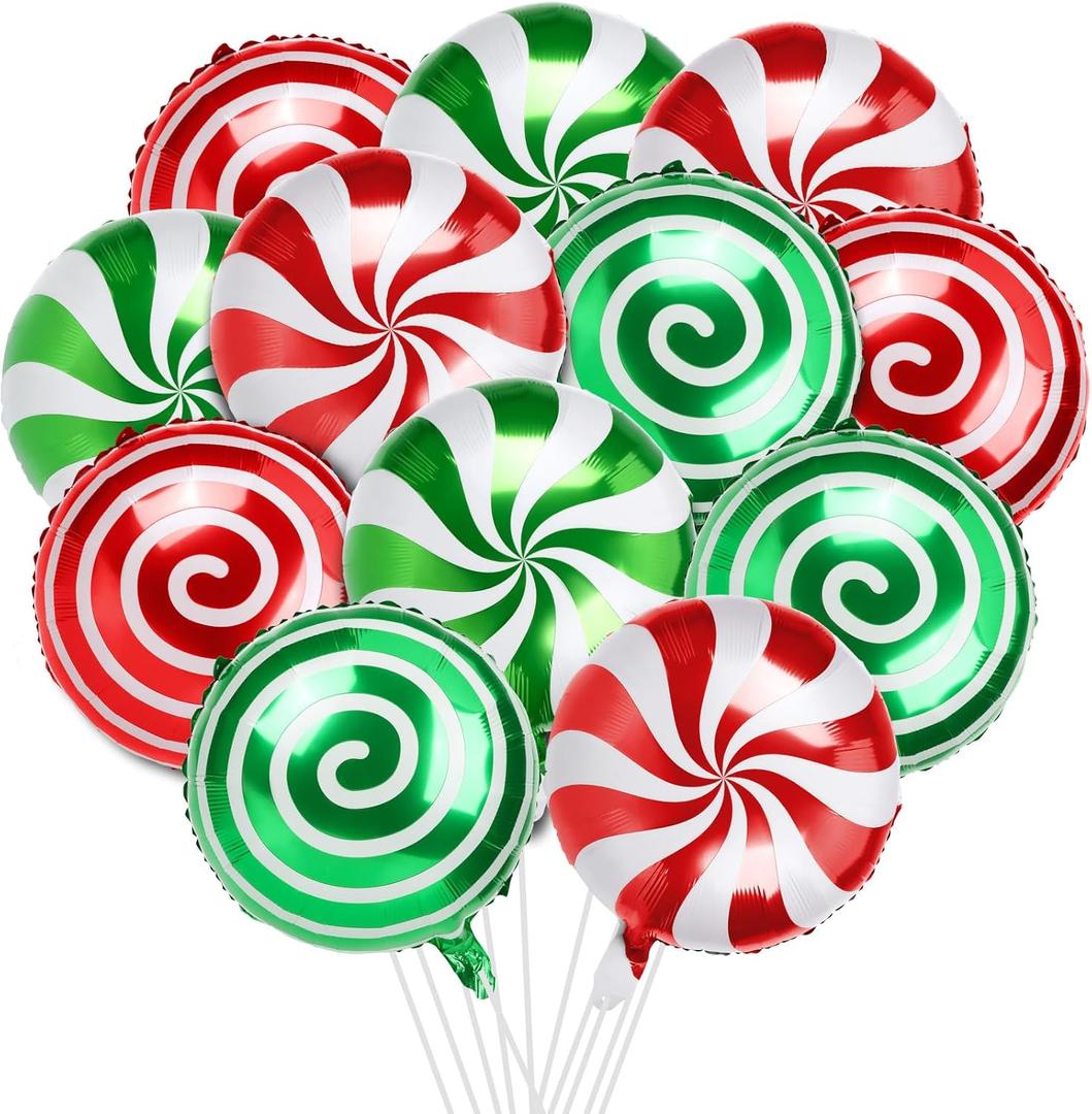NOVWANG Christmas Candy Foil Balloons, 24 Pieces 18 Inch Red Green Christmas Candy Swirl Mylar Foil Balloons for Holiday Xmas Candy Theme Birthday Party Decorations