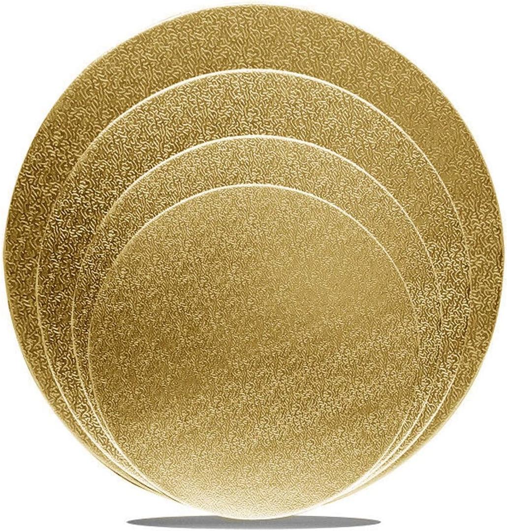 4 Pack Cake Boards Golden Round Cake Circles 6, 8, 10, 12 Inch Cake Base Cardboard, 1 of Each Size Set for Baking Cake, Gold