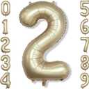 Champagne Gold 2 Balloons, 40 Inch Giant Metallic Helium Mylar Foil Number 0-9, Light Gold 2nd Birthday Balloon for Boys Girls, Morados Numero Two for Women Anniversary Party Decorations