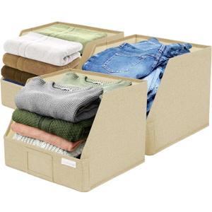 VIVIDECOR Trapezoid Storage Bins  3-Pack Closet Shelf Organizer & Baskets, Open Front Bin for Shelves, Foldable Fabric Basket for Clothes, Cube Storage Bins, Towel, Clothing Shelf (Beige, 3 Pack)
