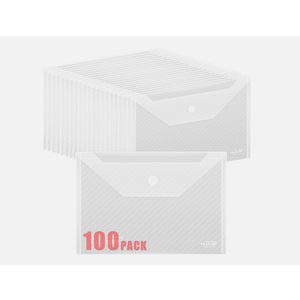 100 Pack, Plastic Envelopes – Transparent Waterproof Reusable File Folders for A4 Letter Sized Documents, Receipts, Photos & Office/School Use (100)