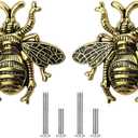 Mizhang Bee Knobs 2 Pcs Animal Honeybee Shaped Cabinet Pulls Zinc Alloy Single Hole Wardrobe Closet Dresser Cupboard Home Hardware Furniture Decoration Handle with Screws (Ancient Gold)