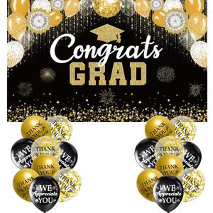 Black and Gold Congrats Grad Banner 2026, Congrats Graduation Banner Backdrop, Graduation Party Decorations for High School, College, Class of 2026 Celebrations Decorations Supplies