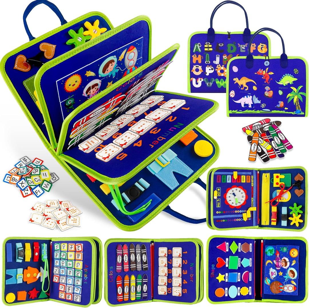 Toddler Busy Board Montessori Toys for 1 2 3 4 Year Old Boy Girl Birthday Gift, Sensory Toys for Toddlers Age1-3, Toddler Travel Busy Books for Airplane Car, Educational Preschool Learning Activity